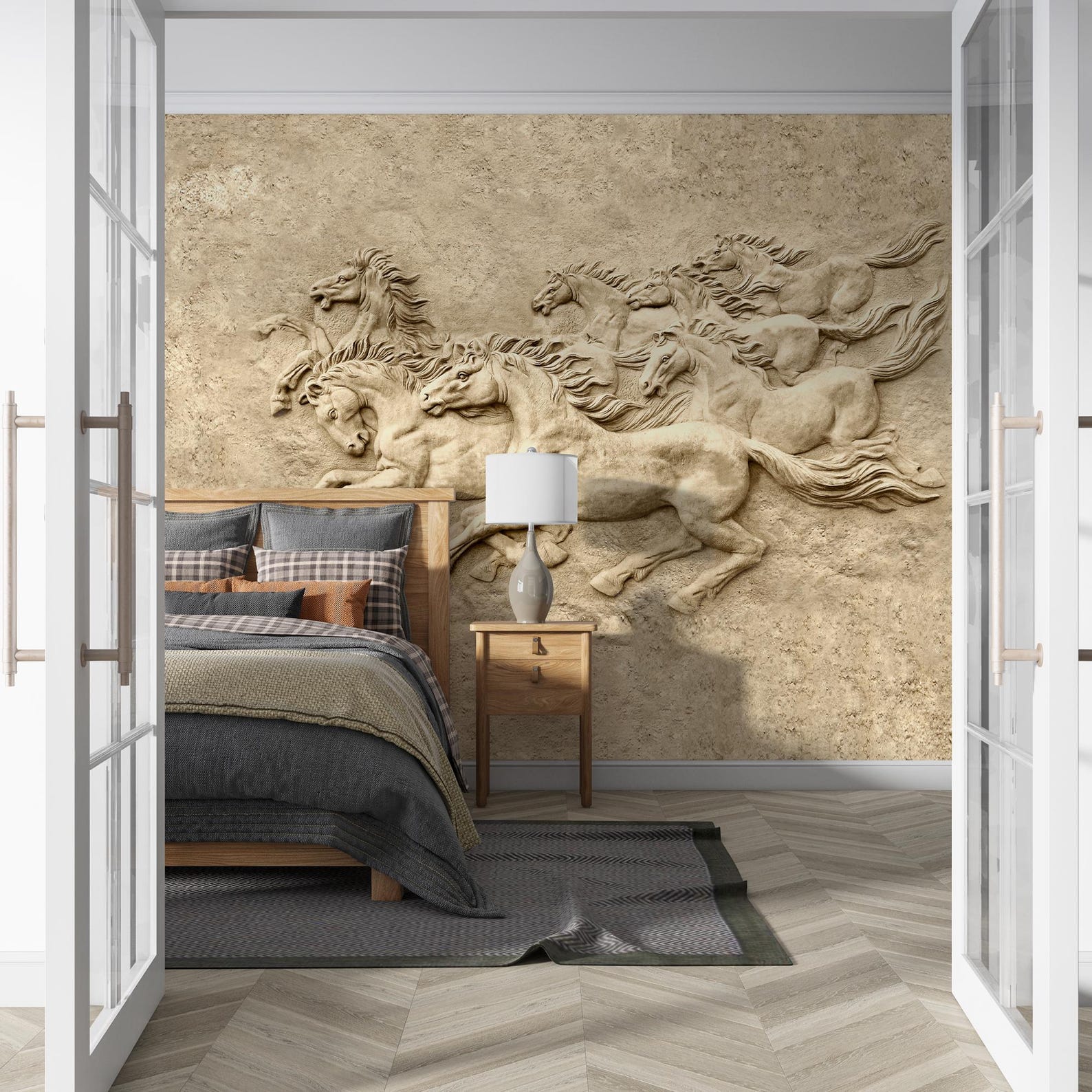 3D Embossed Horse Wallpaper,horses Wall Mural, Modern Living Room and ...