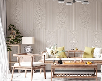 Neutral Geometric Peel and Stick Wallpaper | Beige Abstract Line (Self-Adhesive)