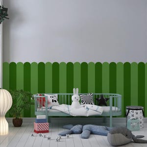 Papier peint festonné à rayures vertes, papier peint autocollant, décoration de chambre d'enfant, panneau mural coloré, chambre d'enfants ou salle de jeux