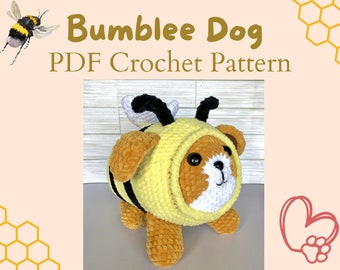 Bumblebee dog crochet pattern. Plush throw pillow. Dog pillow crochet pattern. Bumblebee crochet pattern.