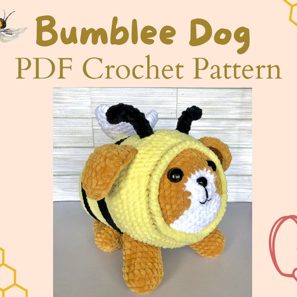 Bumblebee dog crochet pattern. Plush throw pillow. Dog pillow crochet pattern. Bumblebee crochet pattern.