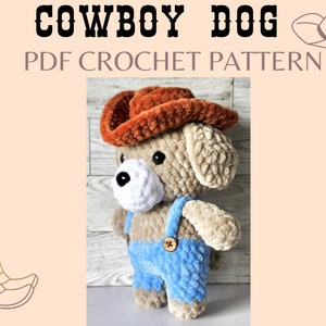 Schema all'uncinetto per cane da cowboy. Schema per cane amigurumi. Schema per peluche.