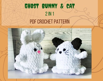 2 in 1 Ghost Cat and Bunny PDF Crochet Pattern  Stuffed Animal Crochet Plush. Halloween Crochet Pattern  Amigurumi Crochet