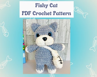 Cat Crochet Pattern. Fishy Cat Crochet Pattern. Cat with Purse Crochet Pattern. Crochet Plushie. DIY Crochet Gift.