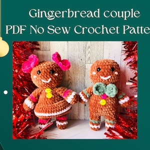 Gingerbread boy. Gingerbread girl. Crochet no-sew pattern. Christmas decorations. 2in1 Christmas crochet pattern