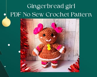 Gingerbread girl. No sew crochet pattern. Christmas decorations