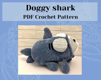 Doggy shark crochet pattern. Plush throw pillow. Dog pillow crochet pattern. Shark crochet pattern.