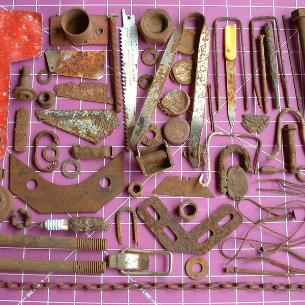 65 Rusty Metal Bits and Pieces Altered Art Assemblage Sculpture Supplies Steampunk Industrial Farmhouse Home Decor Lot 3