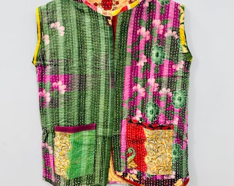 Indian Boho Jacket | Handmade Kantha Quilted Patchwork Short Women Coat