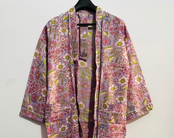 Robe kimono en coton, robes imprimées en bloc pour femmes, robe de chambre, robes de taille plus,, Kimono en coton, Beach Cover Up, Lounge Wear, Casual wear