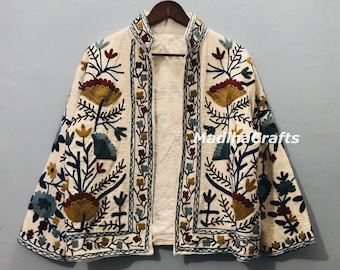 Floral Suzani Kantha Jacket | Boho Embroidered Cotton Coat | Gift For Her