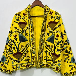 Handmade Suzani Embroidered Cotton Jacket: Boho Festival Wear