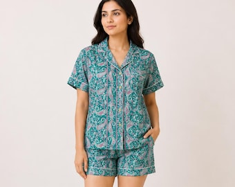 Korte set zijden nachtkleding | Handgemaakte boho-nachtkleding voor dames, cadeau voor haar