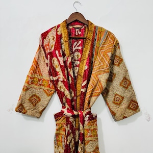 Reversible Patchwork Kantha Jacket: Upcycled Cotton Kimono Robe