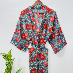 Floral Print Cotton Kimono, Lightweight Robe, breathable Kimono Robe, Resort Wear, Beach Cover up For Women, Gift For Her,