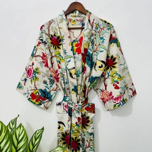 Indian Cotton Kimono, Colorful Floral Cotton Robe, Handmade Loungewear Kimono Robe, For Women, Cotton Bathrobe,