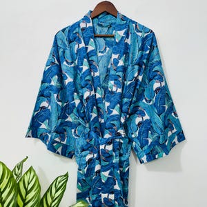 handmade Bathrobe For Women, Cotton Indian kimono, For TO To Be Mom, Gift For Her, Luxury Blue Print Kimono,