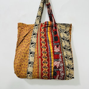 Colorful Kantha Quilt Tote Bag – Handmade Vintage Cotton Patchwork Shopper, Sustainable Boho Bag,