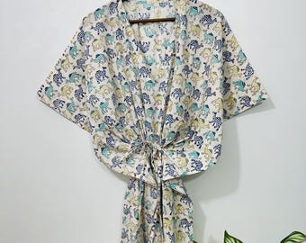 Boho Floral Kaftan Dress | Cotton Beach Cover Up, Handmade Lightweight Resort Wear