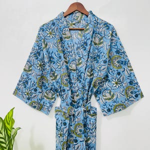 Handmade Block Print Cotton Kimono Robe, Boho Cotton Kimono, Lightweight Kimono Loungewear For Women,Luxury Kimono,