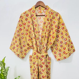 Block Print Cotton Kimono: Handmade Floral Boho Wrap