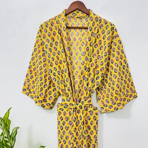 Indian Kimono Robe for Women, Organic Cotton, Boho Gift For Her, Block Print KImono, Handmade Cotton Kimono,