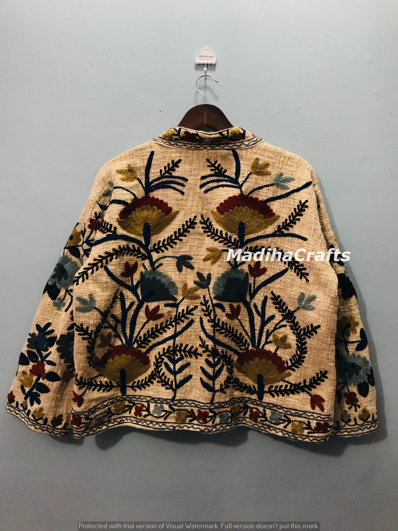 Handmade Suzani Embroidery Jacket, Winter Wear Jacket Coat, Womens Coat, Suzani Short Jacket, TNT Fabric Suzani Jacket, Robe, Gift For Her image 9