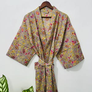 Women  Kimono Robe, Indian Handmade Cotton, Cotton Bathrobe For Women, Floral Print Cotton Kimono,