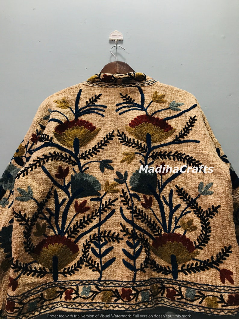 Handmade Suzani Embroidery Jacket, Winter Wear Jacket Coat, Womens Coat, Suzani Short Jacket, TNT Fabric Suzani Jacket, Robe, Gift For Her image 10