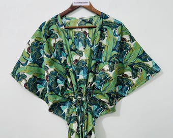 Floral Cotton Boho Kaftan | Handmade Lightweight Dress, Summer Beach Cover Up, Resort Wear