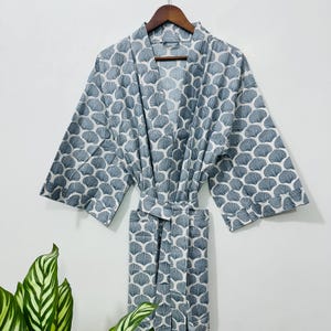 Handmade Cotton Kimono Robe, Lightweight Bathrobe for Women, Soft Spa Robe, Indian Cotton Loungewear Kimono, Gift for Her,