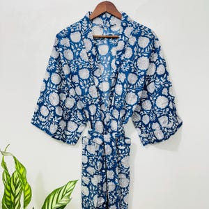 Block Print Cotton Kimono Robe for Women, Handmade Lounge Robe, , Gift For Her, Indian Handmade Kimono,
