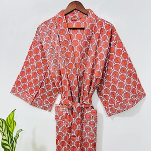 Cotton Kimono Robe for Women, Indian  Handmade Lounge Kimono Robe, Spa & Bath, Gift For Her,
