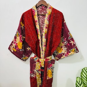 Reversible Kantha Cotton Kimono Jacket: Handmade Indian Boho Style
