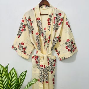 Indian Floral Kimono – Lightweight Cotton Robe, Handmade Boho Kimono Robe, Handmade Cotton Bathrobe For Women,