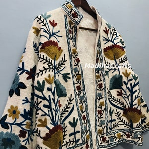 Handmade Suzani Embroidery Jacket, Winter Wear Jacket Coat, Womens Coat, Suzani Short Jacket, TNT Fabric Suzani Jacket, Robe, Gift For Her image 3