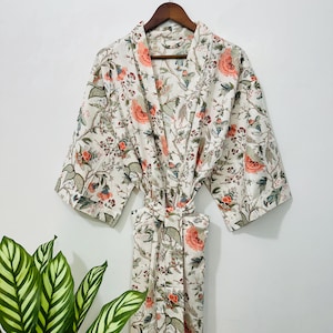 Handmade Cotton Kimono: Floral Print Indian Robe
