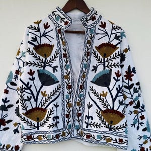 Handmade Suzani Embroidered Cotton Jacket: Boho Festival Wear