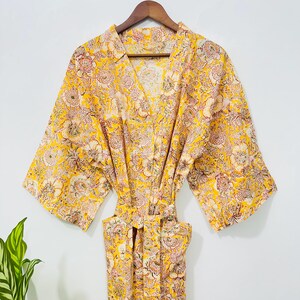 Block Print Handmade Spa Kimono Robe, Cotton Lounge Kimono, GIft For Her, For To Be Moms, Bathrobe, Indian Cotton KImono,