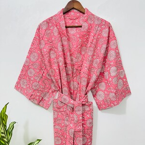 Handmade Cotton Kimono, Indian Handmade Robe, Gift For Her, Beach Cover Up, For To Be Mom, Handmade Block Print Cotton Kimono,