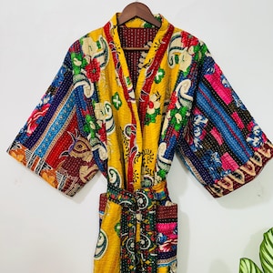 Reversible Kantha Jacket: Handmade Cotton Patchwork Kimono, Boho Style
