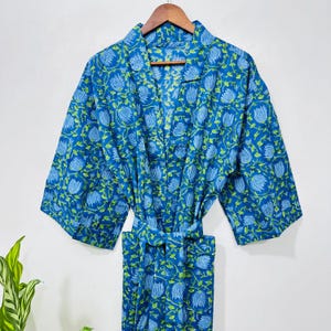 Indian Cotton Kimono,  Block Print Cotton Kimono,Women Kimono Robe, Beach Cover Up, Maternity Gift  For To Be Mom,
