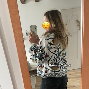 Handmade Suzani Embroidered Cotton Jacket: Boho Festival Wear