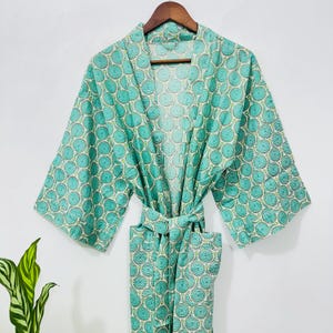 Block Print Cotton Kimono, Lightweight Cotton Kimono Robe, Boho Summer Kimono, Lounge Cover Up, Beach Cover Up, Gift For Her,