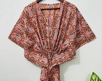 Cotton Floral Kaftan Boho Dress | Lightweight Beach Cover Up, Handmade Resort Wear