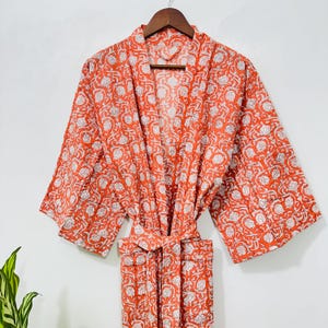 Cotton Block Print Kimono: Boho Floral Beach Cover-Up