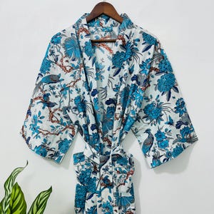 Indian Handmade Cotton Kimono, Soft Cotton Women  Bathrobe,Beach Cover Up, Gift For Her,