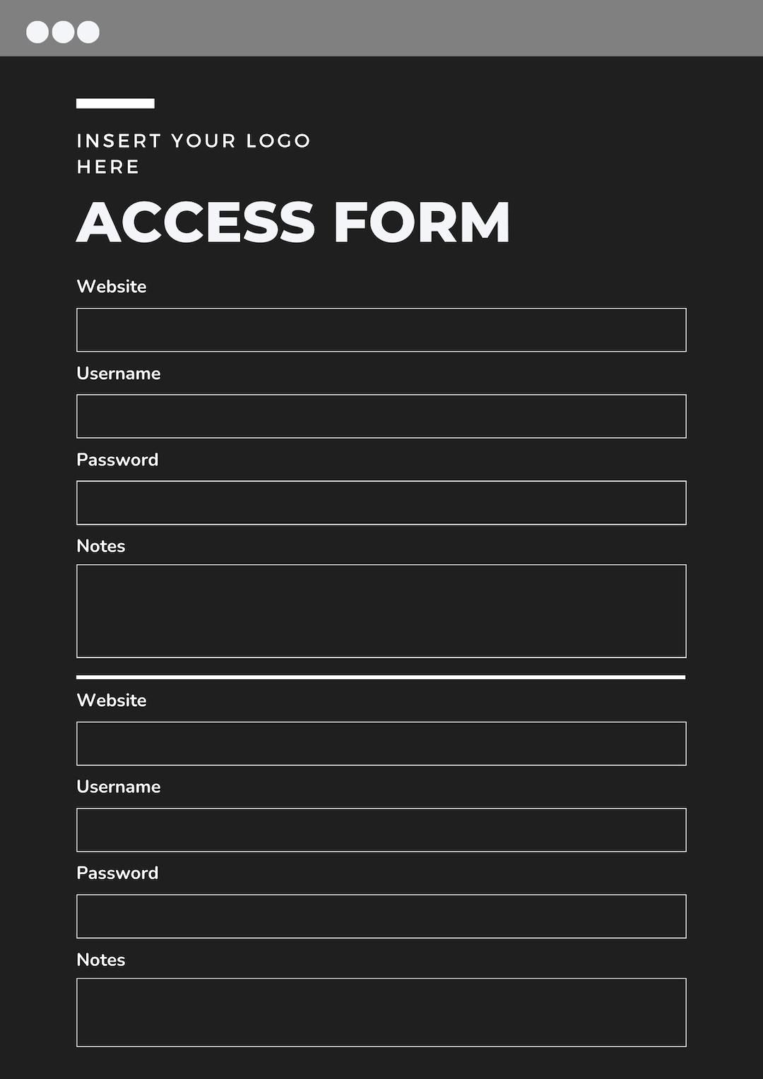Modern Business Access Form - Etsy