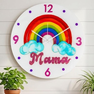 Horloge murale personnalisée pour chambre d'enfant, décoration en verre peinte à la main, cadeau enfant prénom personnalisé