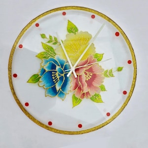 Hand-Painted Stained Glass Floral Clock: Boho Silent Wall Decor